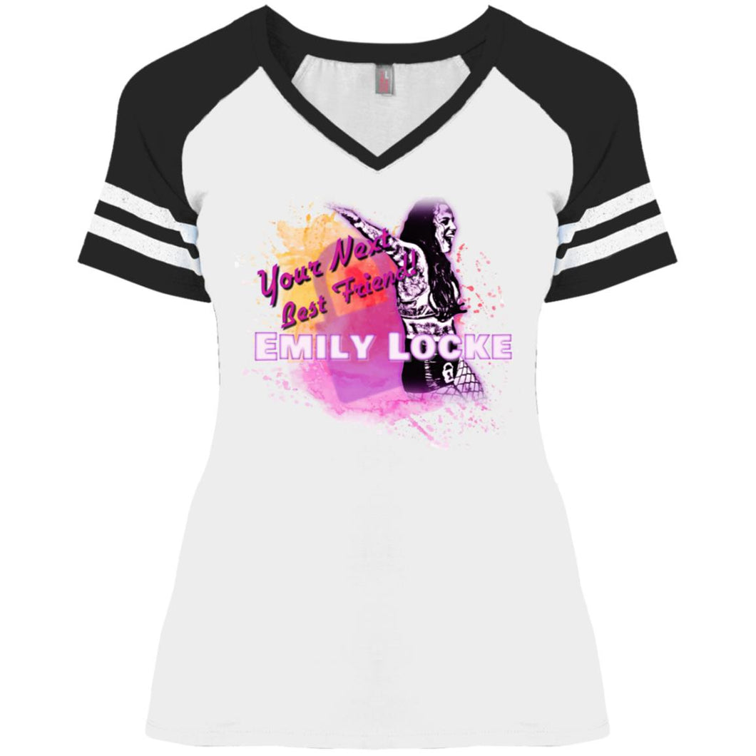 DM476 Ladies' Game V-Neck T-Shirt Emily Locke Best Friend