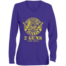 Load image into Gallery viewer, T-Shirt-Design-1 1788 Ladies&#39; Moisture-Wicking Long Sleeve V-Neck Tee - 2 Guns Vet
