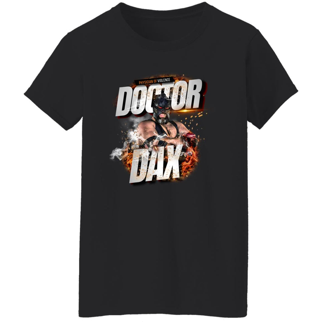 DR-DAX-FIRE G500L Ladies' 5.3 oz. T-Shirt - Doctor Dax Flames Logo